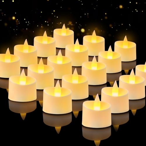 24-Pack Realistic Flameless Tea Lights, Patented Dual-LED Tech (Steady + Flicker) - Battery Operated Warm Yellow Votives for Wedding, Valentine, Home Decor (Ivory Base, 24 Pack) - color: Ivory Base, size: 24 Pack