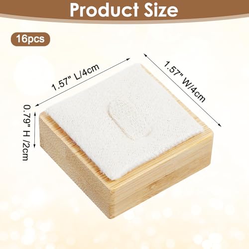 16 Pcs Single Ring Display Stand, Velvet Ring Holder Display for Jewelry Showcase, Wood Base with Beige Velvet for Retail Stores and Trade Shows (Beige)