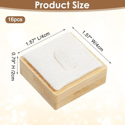 16 Pcs Single Ring Display Stand, Velvet Ring Holder Display for Jewelry Showcase, Wood Base with Beige Velvet for Retail Stores and Trade Shows (Beige)
