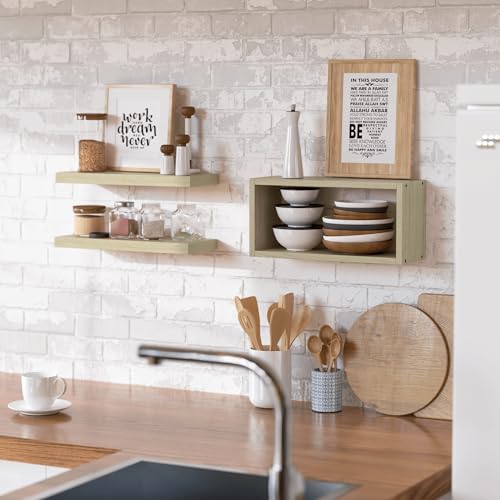 RICHER HOUSE Floating Shelves Set of 3, Modern Bathroom Shelves Wall Mounted with Invisible Brackets Over Toilet, Rustic Wall Shelves for Bathroom Bedroom, Living Room, Kitchen - Light Brown - color: Light Brown, size: 2+1