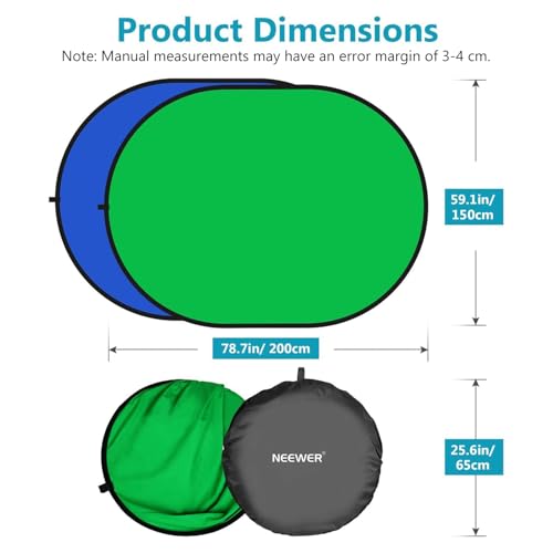 NEEWER Chromakey Backdrops, Double Sided Green Screen and Blue Screen, 2 in 1 Collapsible and Reversible Background for Photography, Gaming and Live Streaming, 5'×6.6'/1.5m×2m (Green/Blue) - color: Green/Blue