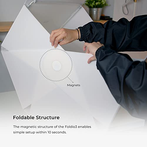 Foldio3 + Front Fill Lights | 25" Photo Light Box for Photography |65W Pro Lightbox with Front Fill Lighting (Halo Bar)|Dimmable Triple LED, Ani-Reflective Black Backdrop, Photo Studio By ORANGEMONKIE - size: Foldio3 + Extra Lights