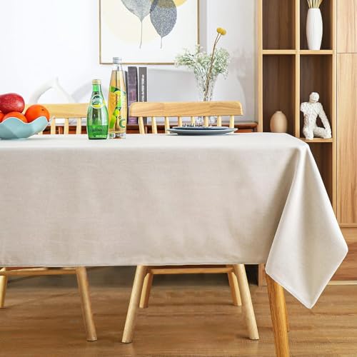 MikiUp Faux Linen Tablecloth - Slubby Textured Weaves Table Cloth for Square Tables, Wrinkle Free Washable Fabric Table Cover for Dining, Farmhouse Outside, Natural 60 x 60 Inch - color: L-natural, size: 60" x 60" (Square)