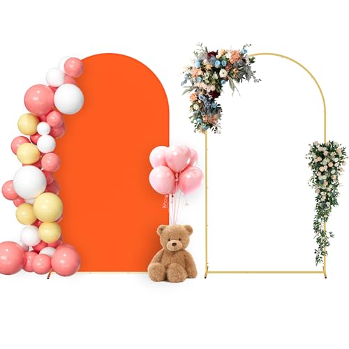 Neatsure Arch Backdrop Stand and Cover Set, 7.2FT Metal Photo Balloon Arch Backdrop Stand for Wedding Birthday Party Baby Shower Ceremony Graduation Decoration, OrangeRed - color: OrangeRed, size: 7.2FT