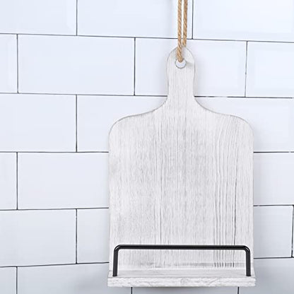 Soligt Cookbook Stand for Kitchen Counter Adjustable Recipe Book Holder Rustic Wood Cutting Board Style - White - color: White