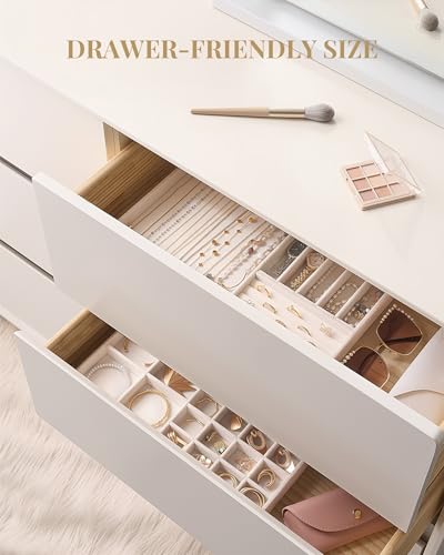 Lolalet Jewelry Drawer Organizer Inserts, Stackable Velvet Tray Jewelry Storage Organizers Set Display Cases for Necklaces Bracelets Earrings Rings Chains Bangles Watches, Mothers Day Gift - color: Beige, size: A4 Size, 2 Packs