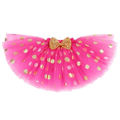 IBTOM CASTLE Cake Smash Half 1st 2nd 3rd Birthday Girl Princess Polka Dots Ruffle Skirt Set ONE Party Costume Headband - color: Rose+black-3rd, size: 3T