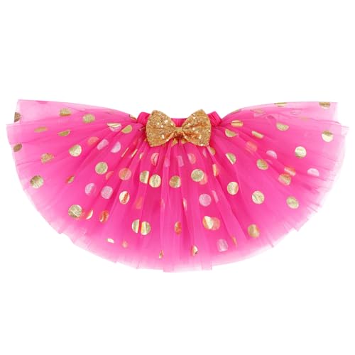 IBTOM CASTLE Cake Smash Half 1st 2nd 3rd Birthday Girl Princess Polka Dots Ruffle Skirt Set ONE Party Costume Headband - color: Hot Pink-3rd, size: 3T