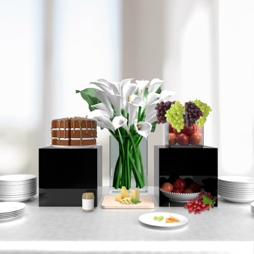 12 Inch Glossy Black Acrylic Display Box with One Open Side No Lid Versatile Square Plexiglass Merchandise Storage Bin or Retail Product Riser by Marketing Holders - color: 12" Black