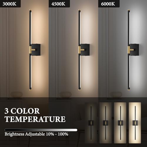SAIMAND Wall Sconces Set of Two Battery Operated, Wireless USB Rechargeable Wall Lights with Remote, 8000mAh Dimmable LED 3 Color Dimmable Living Room for Bedroom,Hallway,Picture Lamp (30in Black) - color: Black+gold