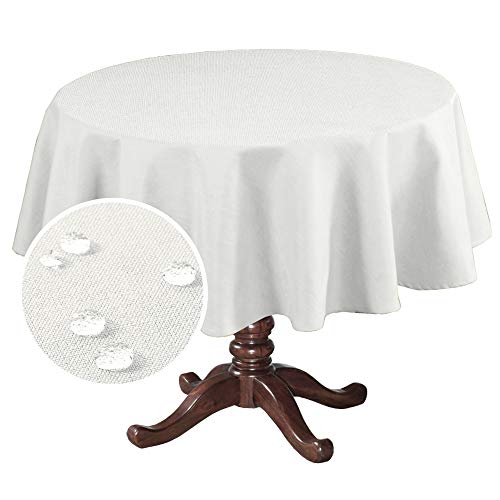 H.VERSAILTEX Linen Textured Table Cloths Round 60 Inch Premium Solid Tablecloth Spill-Proof Waterproof Table Cover for Dining Buffet Feature Extra Soft and Thick Fabric Wrinkle Free, Ivory - color: Ivory, size: 60" (Round)