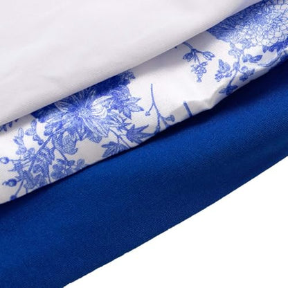 Efavormart Set of 3 White Blue French Toile Chiara Arch Backdrop Covers (7ft/6ft/5ft), Round Top Snug Fit, Double-Sided Matte Spandex, Elegant Pattern Design for Bridal Shower, Events - color: Floral Blue