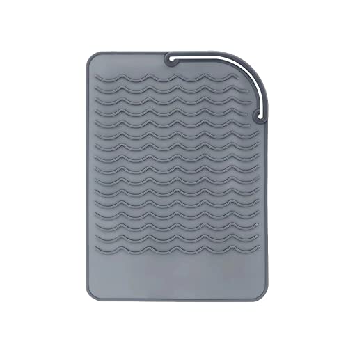 Heat Resistant Mat for Curling Iron, Flat Irons and Hair Straightener Hair Styling Tools 9" x 6.5", Food Grade Silicone, Grey - color: Grey
