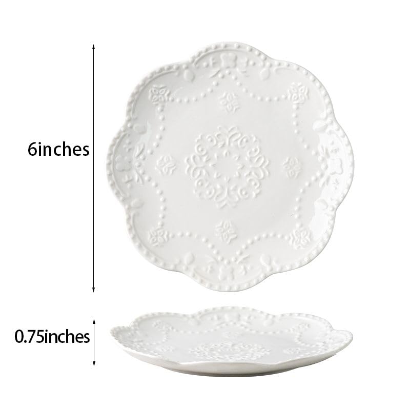 White Small Dessert Plates Set of 4,Ceramic Dinner Plates 6 Inch for Appetizer, Fruits, Cake, Salad,Microwave Safe,Christmas Gift - color: White-3