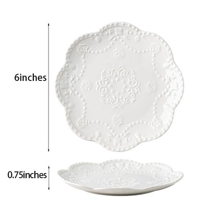 White Small Dessert Plates Set of 4,Ceramic Dinner Plates 6 Inch for Appetizer, Fruits, Cake, Salad,Microwave Safe,Christmas Gift - color: White-3