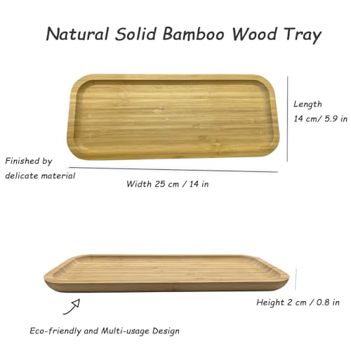 Wood Vanity Tray, Bathroom Counter Solid Bamboo Organizer, Toilet Tank Top Wooden Serving Plate for Dinner Tea Coffee (Natural Bamboo Color, 14 x 5.9 inch) - color: Natural Bamboo Color, size: 14" x 5.9" x 0.8"