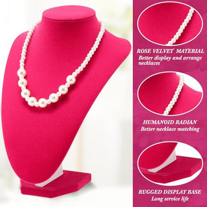 Huquary 6 Pcs Necklace Display Stand Necklace Holder Jewelry Bust Display Stands for Selling Home Store Trade Shows Photography Props Retail(Rose Red,Velvet) - color: Rose Red