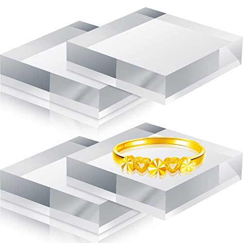 Kigeli 4 Pieces 4 x 4 x 1 Inches Acrylic Cubes for Display Polished Display Block Riser Square Clear Acrylic Pedestal Stand for Jewelry Cake Ring Base Holder