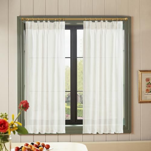jinchan Pinch Pleated Linen Blend Curtains 54 Inch 2 Panels Light Filtering Modern Farmhouse Back Tab Drapes for Living Room Bedroom White - color: Pinch Pleated White, size: 38"W x 54"L (Pack of 2)