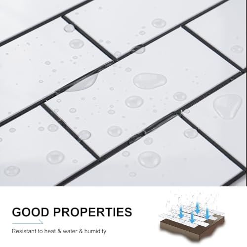 Peel and Stick Backsplash Tile, 20 Sheets White Subway Tile Backsplash for Kitchen and Bathroom, Waterproof Self Adhesive Wall Tile, Heat Resistant, Easy DIY Install, Covers 9.2 Sq.Ft - color: White-black