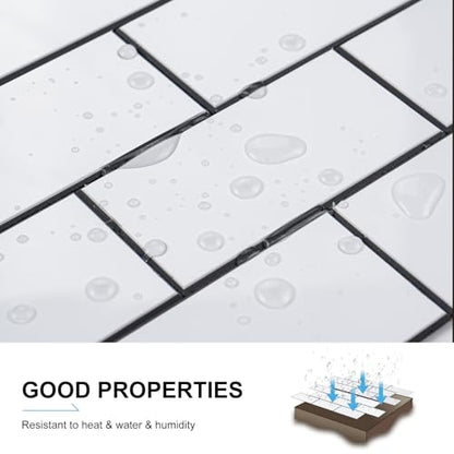 Peel and Stick Backsplash Tile, 20 Sheets White Subway Tile Backsplash for Kitchen and Bathroom, Waterproof Self Adhesive Wall Tile, Heat Resistant, Easy DIY Install, Covers 9.2 Sq.Ft - color: White-black