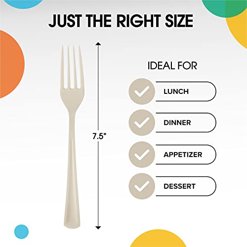 Party Solids Ivory Plastic Forks 200 Pieces Ivory Forks Disposable Utensils Heavy Duty Plastic Cutlery Set Disposable Cutlery Sets Flatware Sets Silverware Set Party Supplies & Party Tableware - color: Ivory