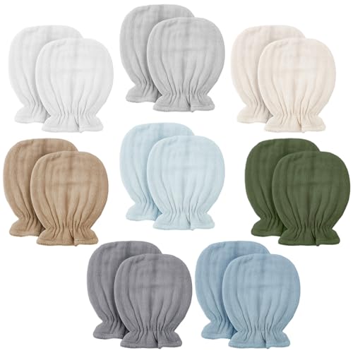 Newborn Baby Muslin Mittens 0-6 Months No Scratch Elastic Wrist Soft Breathable Gloves Bulk Cotton for Infant - color: Sweet Color