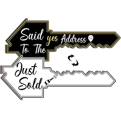 Real Estate Key-Shaped Sold Sign Double-Sided Real Estate Agent Stand Supplies Social Media Photo Prop Said Yes to The Address Sold Sign for Agent House Owners Home Open and Closing