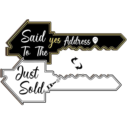 Real Estate Key-Shaped Sold Sign Double-Sided Real Estate Agent Stand Supplies Social Media Photo Prop Said Yes to The Address Sold Sign for Agent House Owners Home Open and Closing