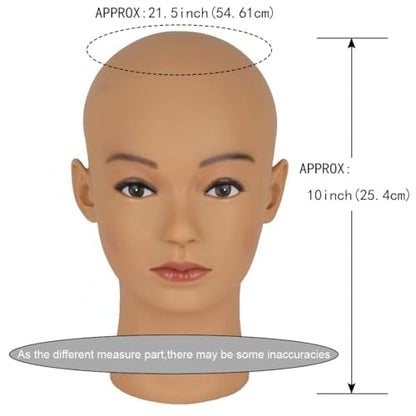 Hairway Female Professional Cosmetology Training Mannequin - Bald Mannequin Head for Wigs Making and Display - With Free T-Pins (Light Brown 21.5 Inch) - color: Female Bald Head 21.5“ Light Brown
