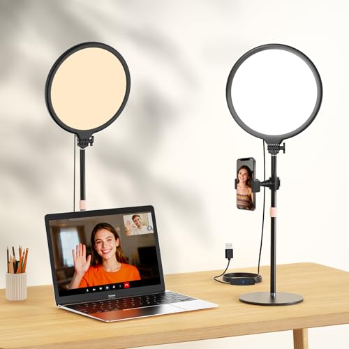 10.5" Desk Ring Light with Stand 10-Level Dimmable LED Key Light with Phone Holder, Stable Zoom Lighting for Computer Video Calls Conference Recording Streaming Home Office Podcast Photography