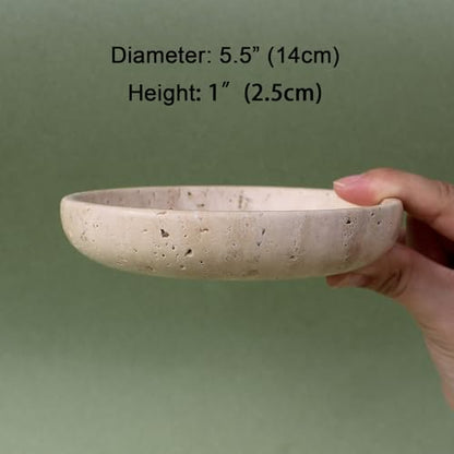 Nawgnail Natural Travertine Marble Jewelry Dish 5.5", Trinket Dish for Ring Earring, Gift for Woman Daugther(Beige Travertine) - color: Beige Travertine