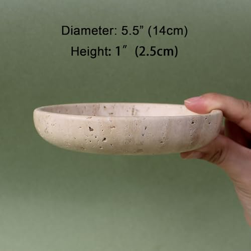 Nawgnail Natural Travertine Marble Jewelry Dish 5.5", Trinket Dish for Ring Earring, Gift for Woman Daugther(Beige Travertine) - color: Beige Travertine