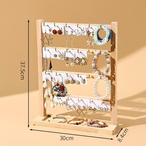 4 Layers of Wooden Display Eacks With Hooks for Necklaces. Rings, Earrings, Bracelets, And Other Jewelry Storage Display Rack - size: 4 Layers