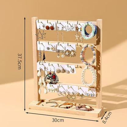 4 Layers of Wooden Display Eacks With Hooks for Necklaces. Rings, Earrings, Bracelets, And Other Jewelry Storage Display Rack - size: 4 Layers