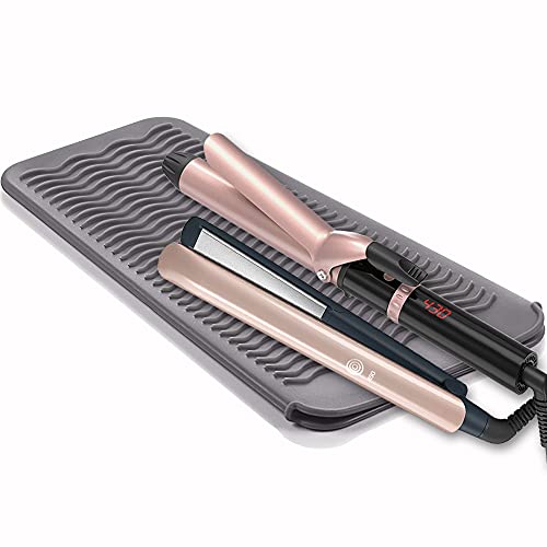 Heat Resistant Mat for Hair Tools, Silicone Heat Mat & Holder for Curling Iron, Professional Portable Travel Flat Iron Mat Pad Pouch Case Cover for Countertop