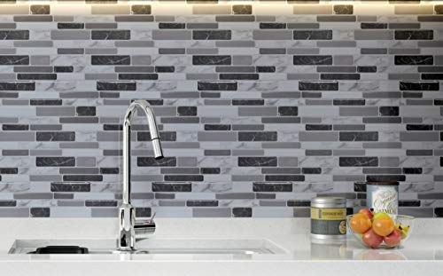 Art3d 12"x12" Peel and Stick Backsplash Tile for Kitchen, Marble Grey (6-Sheet) - color: Light Grey
