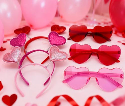 24 Piece Valentine's Day Heart Headbands and Sunglasses Set for Women and Men, Party Photo Props for Wedding, Birthday (Red) - color: Red