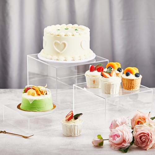 Leinuosen 7 Pcs Large Buffet Risers Set 6" to 12" Acrylic Display Box Catering Dessert Table Riser Food Display Decorative Stand with Hollow Bottom for Catering Supplies(Clear, Square) - color: Clear, size: 6" to 12", style: Square