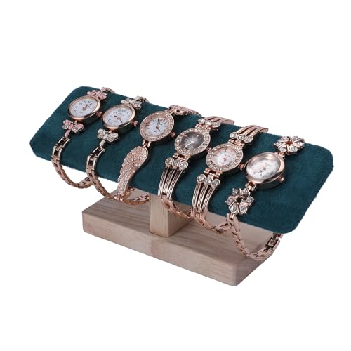 Wooden Watches Display Tower Base Watch Neck Bracelet Organizer Rack Bangle Scrunchie Headband Showcase Tower Dark Green Suede - color: Flat Suede Dark Green