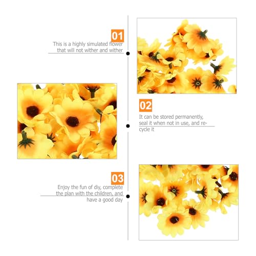 100 Pcs Artificial Sunflower Heads Faux Yellow Simulation Flowers Decorative Flower Prop for Home Décor Photography and Event Styling