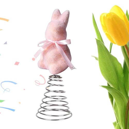 Easter Bunny Tree Topper - Spring Festival Moss Rabbit Ornament - Flocking Bunny Topper - for Home Farmhouse Party Mantel Cabinet Porch Basket Gathering Celebration - color: Pink