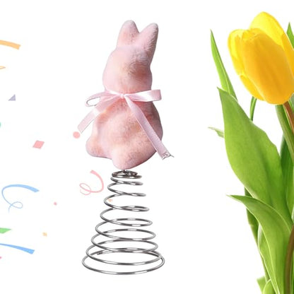Easter Bunny Tree Topper - Spring Festival Moss Rabbit Ornament - Flocking Bunny Topper - for Home Farmhouse Party Mantel Cabinet Porch Basket Gathering Celebration - color: Pink