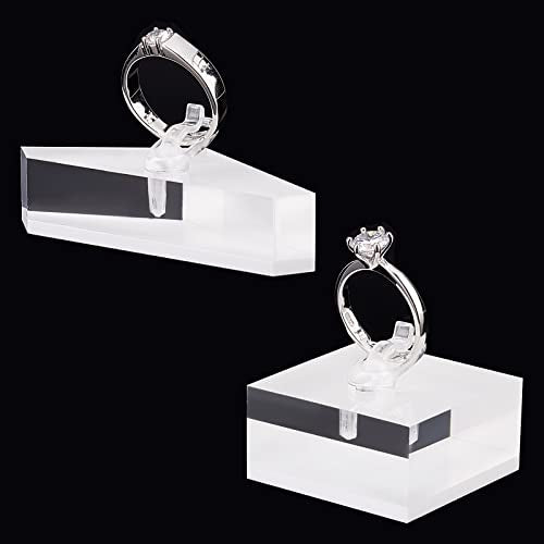 AHANDMAKER 2 Sets Acrylic Ring Display Holder, Triangle Square Clear Acrylic Block Jewelry Storage Stand for Ring Jewelly Display Home Trade Show Photo Prop Exhibit