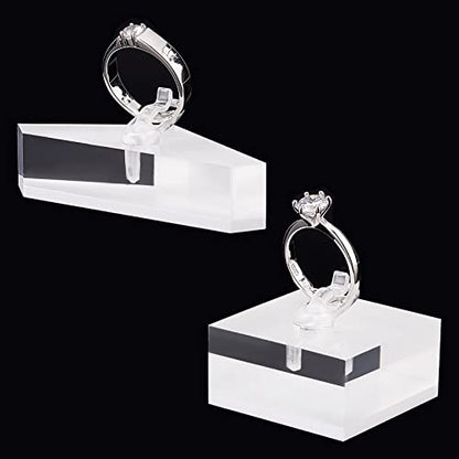 AHANDMAKER 2 Sets Acrylic Ring Display Holder, Triangle Square Clear Acrylic Block Jewelry Storage Stand for Ring Jewelly Display Home Trade Show Photo Prop Exhibit
