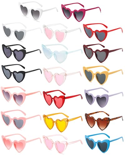 20 Pairs Heart Shaped Sunglasses for Women Colorful Glasses Fun Trendy Transparent Heart Sunglasses Party Favor - color: Heart-mix-20 Pack