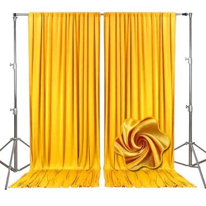 10ft x 10ft Gold Yellow Backdrop Curtains for Parties, Fabric Satin Background Curtain with Rod Pockets for Weddings, Birthday, Photography, Mother's Day, Graduation Party Backdrop Drapes, 2 Panels - color: Gold Yellow