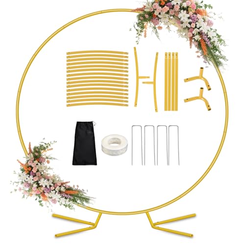 7.2FT Round Balloon Arch Stand Kit,Metal Circle Arch Backdrop Stand for Parties, Gold Wedding Arches Frame with Base for Ceremony Anniversary Birthday Baby Shower Gender Reveal Party Decor - size: 7.2FT