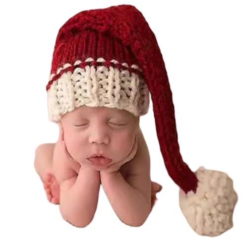 Christmas Newborn Baby Photo Shoot Props Outfits Crochet Clothes Santa Claus Red Hat Pants Photography Props - color: Red Hat