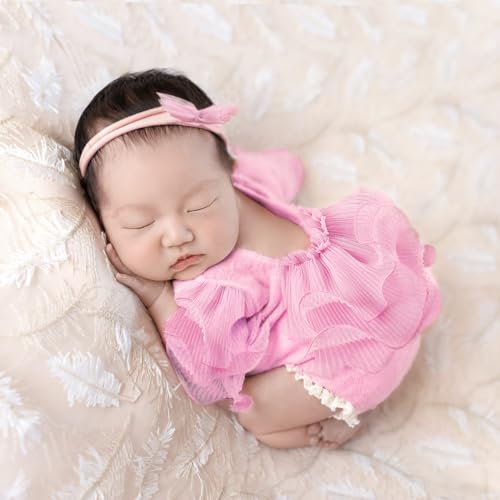 Newborn Photography Outfits Girl Baby Photo Tutu Dress Newborn Photoshoot Romper Baby Picture Lace Outfit - color: Pink1